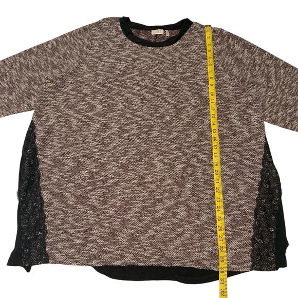 LOGO LORI GOLDSTEIN 3X Knit Marled Print Lace Inserts Crew Neck Top Boho - Picture 5 of 6